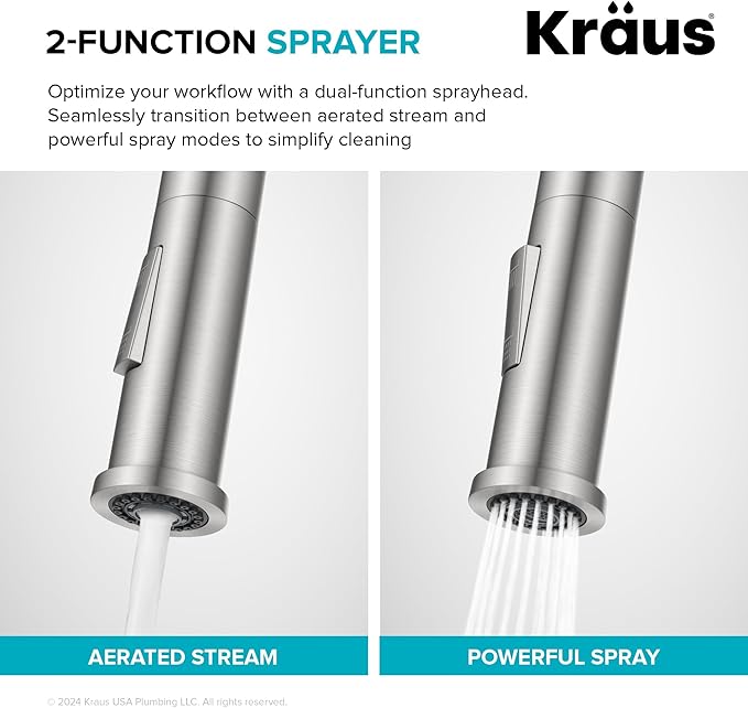 KRAUS Torak Pull Down Kitchen Faucet in Spot-Free Stainless Steel with 2 Function Sprayer, Pre-Attached Water Lines, and Mounting Hardware, KPF-2841SFS