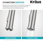 KRAUS Torak Pull Down Kitchen Faucet in Spot-Free Stainless Steel with 2 Function Sprayer, Pre-Attached Water Lines, and Mounting Hardware, KPF-2841SFS