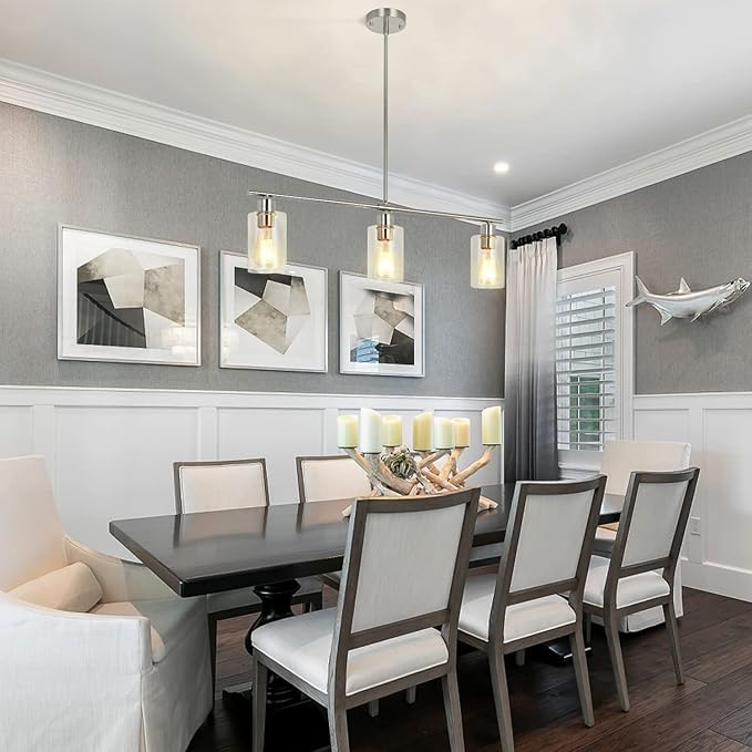 3-Light Pendant Lighting Clear Glass Pendant Lighting for Kitchen Island Brushed Nickel Hanging Light Fixture Pendant Light Dining Room Chandelier Farmhouse