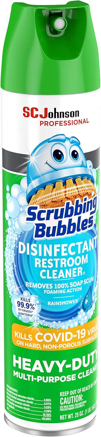 SC Johnson Professional, Scrubbing Bubbles Multipurpose Bathroom Cleaner & Disinfectant Aerosol, 25 Oz (Pack of 12)