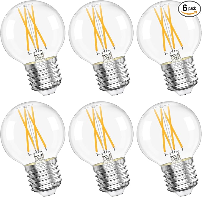 G16.5 LED Bulb Dimmable, 6W, 60 watt Equivalent, 4000K Neutral White E26 Globe Bulb, Round Edison Bulbs for Ceiling Fan, Pendant, Chandeliers, 90+CRI 600LM, 6 Pack