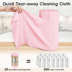 Microfiber Cleaning Cloths Roll, 75 Pack Tear Away Microfiber Towels Roll, 12" x 12" Lint Free Rags, Reusable Cleaning Cloths, Washable, Scratch Free,Ultra Absorbent Dish Rags(Pink)