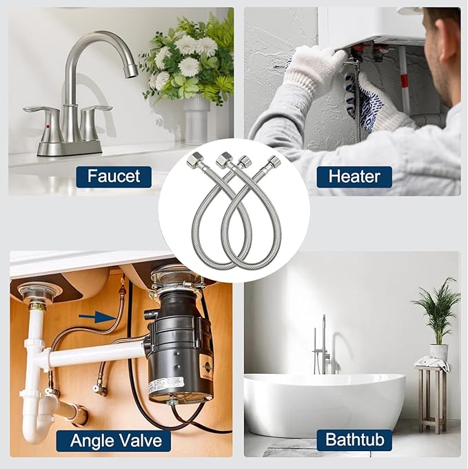 36" Faucet Supply Line,3/8" Comp x 1/2" FIP Kitchen Faucet Hose Connector with Plumbers Tape for Residence,Stainless Steel Braided Supply Line for Moderate Distance (Pack of 2)