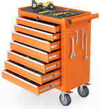 7-Drawer Rolling Tool Chest, Tool Box with 4 Wheels and Drawers, High Capacity Detachable Mobile Tool Storage Cabinet for Garage, Workshop, Mechanics and Repair Room (Orange)