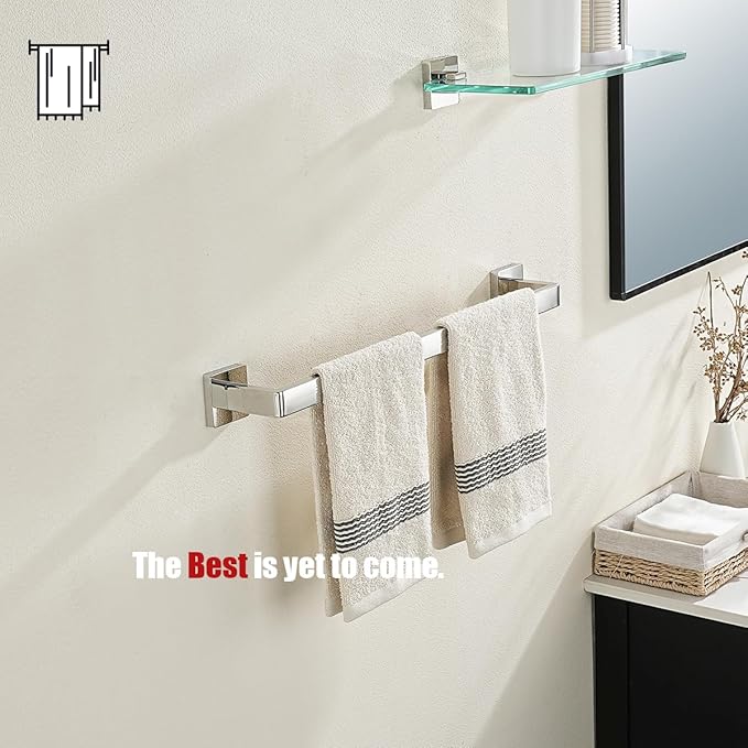JQK Polished Towel Bar, Rounded Edges 20.41 Inch Towel Rack, 304 Stainless Steel Bathroom Wall Mount, Useable Length 18 Inch, TB250L18-CH