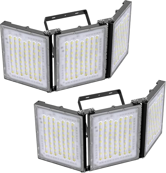 STASUN 2 Pack 600W LED Flood Light, Mini Series Stadium Light, 60000LM 6000K Daylight White IP66 Waterproof 3 Adjustable Panels Outdoor Sports Lighting for Basketball Court, Parking Lot,Baseball Field