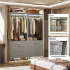 Aheaplus Closet System Closet Organizer, Wood Closet Organizer System, Walk-in Closet or Small Closets Wardrobe, Clothes Rack with Hanging Rods, 4FT Closets, Set of 2, , Grey