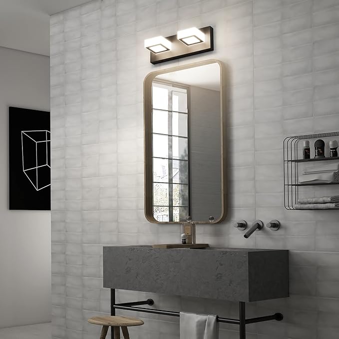 Ralbay Modern Vanity Light - 2 Light Acrylic Matte Black Bathroom Lighting Fixture with LED, Natural White Light (4500K)