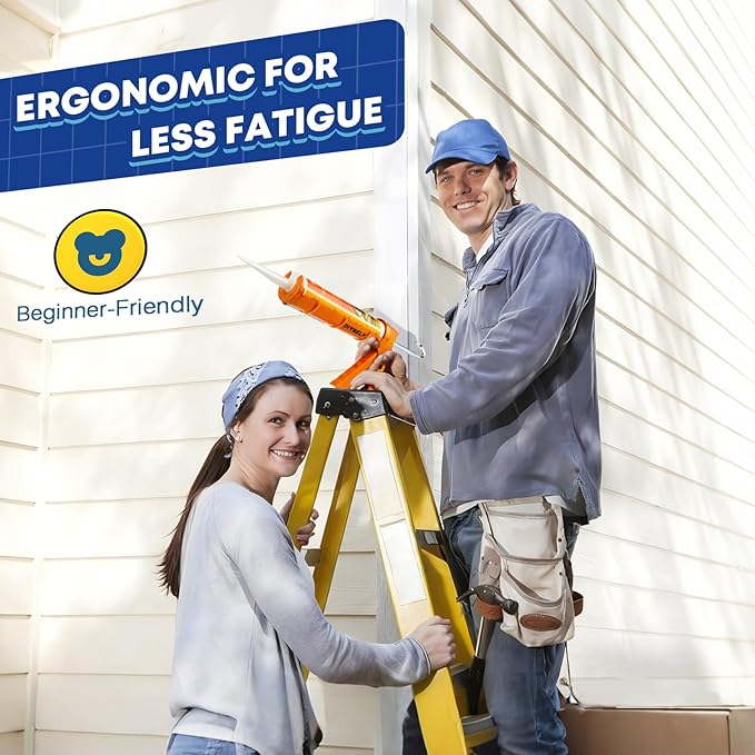 DIYSELF-Caulk-Gun-Drip-Free, Hand Caulking Tool with Smooth Rod, Caulking Gun Fits 10 oz Tube, 10:1 Thrust Ratio Silicone Gun for Bathroom, Kitchen, Windows, Door Frames, Small Repairs (Orange)