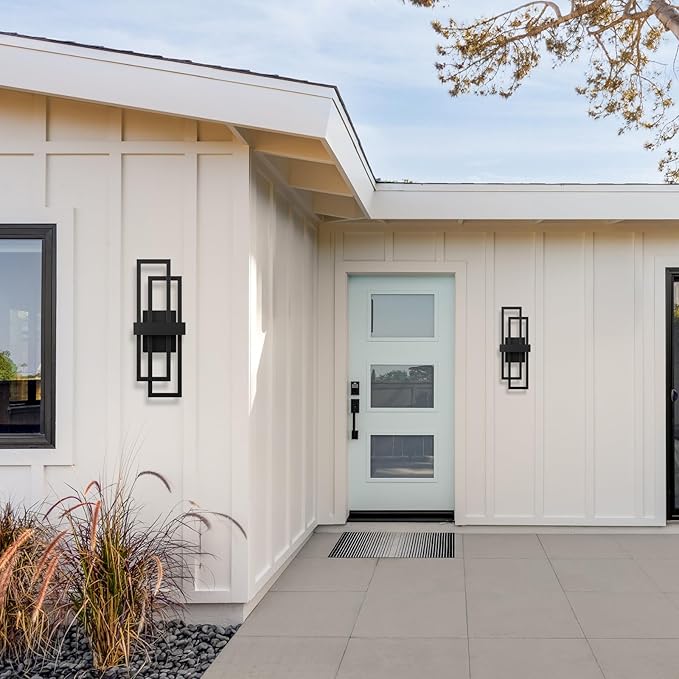 LamQee 2 Pack 25.6" Modern Outdoor Wall Light, Integrated LED 1200LM Large Exterior Lighting Fixture Rectangle Outdoor Sconce, Matte Black Wall Mount Porch Light Outside Lamp for House Garage Patio