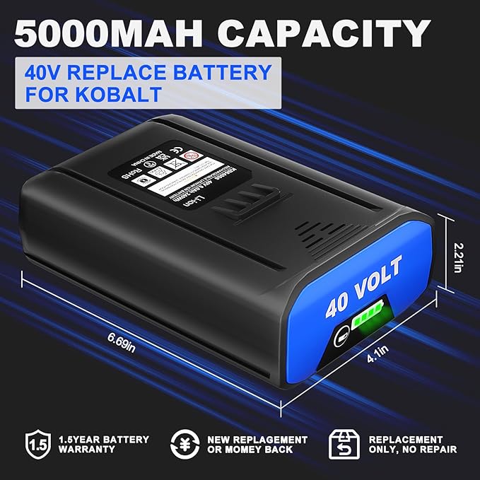 【Upgraded】 CaliHutt 40V 6.0Ah Replacement Battery for Kobalt 40V MAX Battery 2540C-06 High Capacity Lithium-ion Batteries KB440-03 KB2540C-06 KB640-03 KB240-06 for Cordless Power Tools