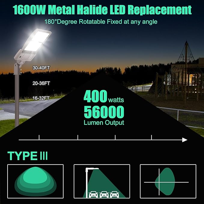 BBESTLED 400W LED Parking Lot Light Dusk to Dawn Photocell Outdoor Pole Mount 56000LM IP65 UL & DLC Commercial Light for Street Stadium Tennis Court 5000K (100-277VAC Input), LED Shoebox Lights