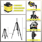 Laser Level, 4 x 360° Self Leveling Green Laser Level with Tripod, 16 Lines 4D for Construction, Picture Hanging, Floor Tile, Renovation, Includes Remote Control & Premium Carry Bag