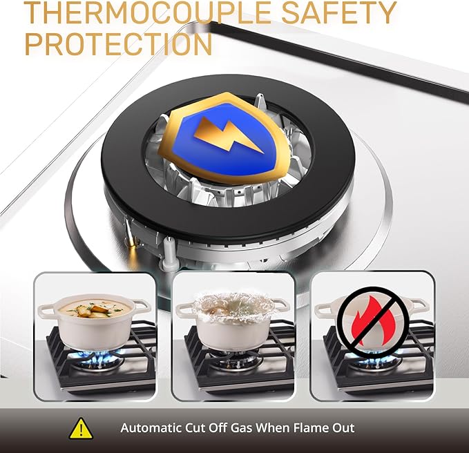 12 Inch Gas Cooktop, Propane Stove Top with 2 ITALY SABAF Sealed Burners 18,000BTU, NG/LPG Convertible Built-in Stainless Steel Stovetop with Thermocouple Protection for Rvs Kitchen Outdoor