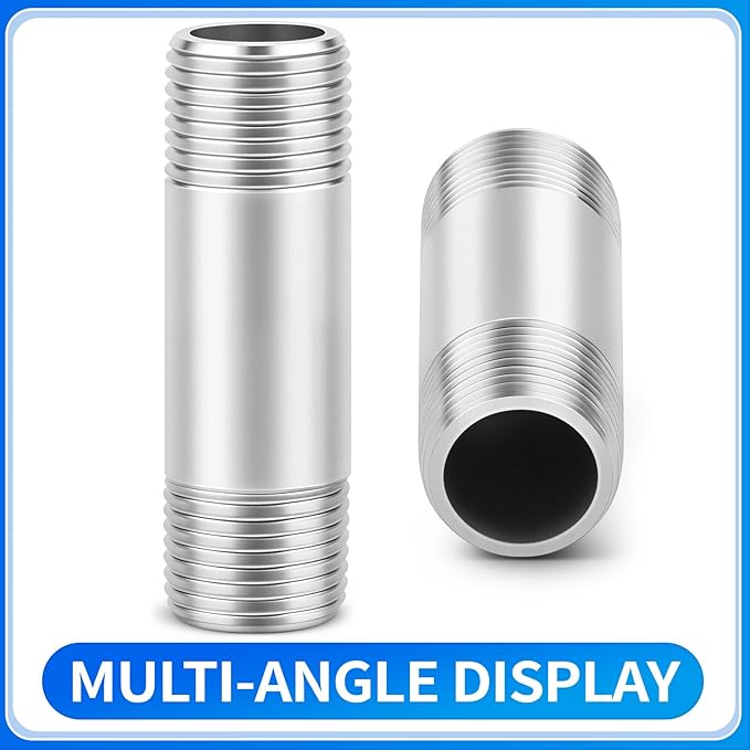 ChillWaves 304 Stainless Steel Pipe Fitting, Nipple Cast Pipe 1" NPT Male x 1" NPT Male Thread 4" Length(100MM)(2-PACK)