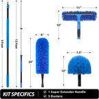 20 Feet High Reach Duster Kit with 5-12 Ft Extension Pole, Cobweb Duster with Telescoping Pole, Window Squeegee with Scrubber, Spider Web Brush, High Ceiling Fan Duster for High Window, Interior Roof