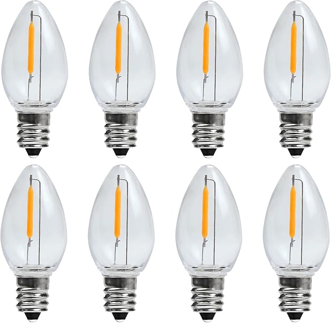 KGC 8 Pack LED Night Light Bulbs, C7 Shatterproof Replacement Led Light Bulb for String Light, E12 Base Salt Lamp Bulbs, 0.6W Equivalent to 7W, Warm White 2200K, 50LM.