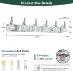 Modern Glass Crystal Vanity Light - Vintage Bathroom Lighting Fixtures Over Mirror, 6 Light Vanity Lights G9 Bulb (43.3 Inch, Nickel)