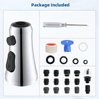 Hibbent Pull Down Spray Head for Kitchen Faucet, 3-Function Spray Nozzle with 15 Adapters, Straight Sink Faucet Head Replacement Compatible with Moen, Delta, Kohler, American Standard, Chrome