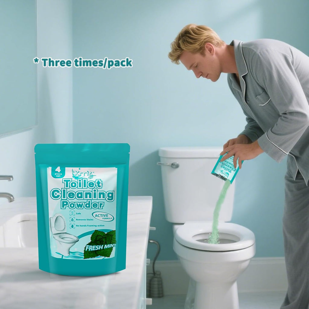 Toilet Bowl Cleaner Powder - Self-Activating Toilet Cleaner for Stubborn Stains & Limescale, Deep Cleaning Foam with Mint Fragrance, Safe Toilet Cleaning Supplies (4 Packs × 3 oz)