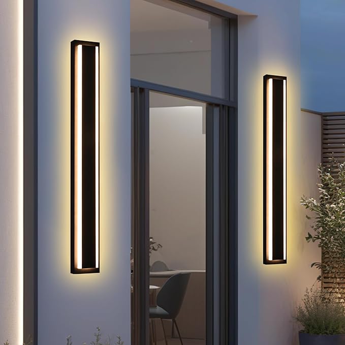 MELUCEE Modern 40" Linear Led Exterior Wall Light 30W 5 Color Dimmable Wall Sconces Set of 2, IP65 Waterproof Long Outdoor Garage Lights Black Patio Light Fixture Outside Lights for house, 3000K-6000K