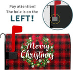 Kawani Merry Christmas Mailbox Cover - Magnetic Standard Size 21x18 Inch Winter Christmas Wreath Red Black Buffalo Plaid Xmas Holiday Wrap for Garden Yard Decor