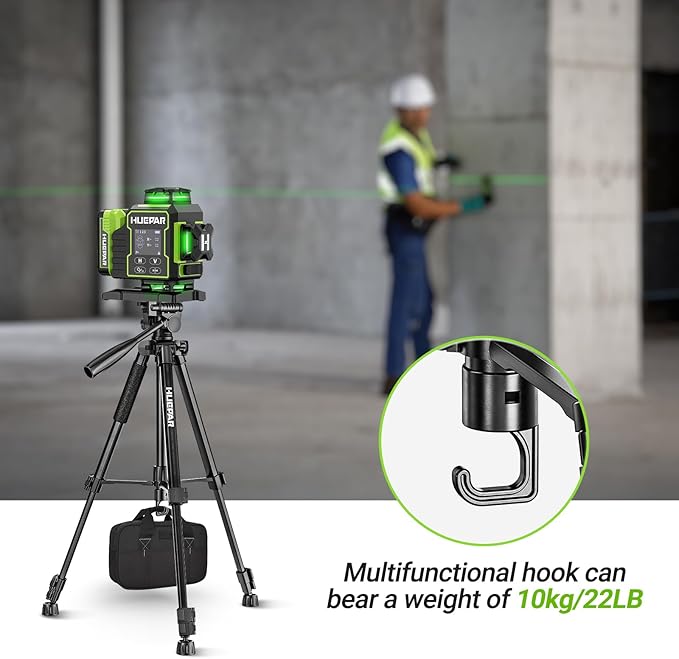 Huepar W03CG Laser Level 360 Self Leveling with 60" Tripod, 3x360° Bluetooth Laser Level with Electric Rotating Base ＆ Large LCD Screen, Laser Class: Class II (IEC/EN60825-1/2014), 1mW power output