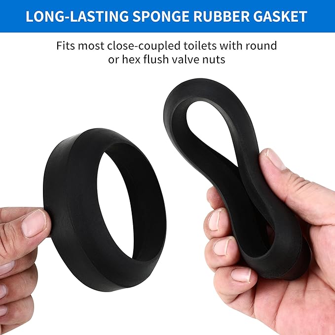 Universal Toilet Tank to Bowl Bolt & Gasket Replacement Kit – Toilet Tank Repair Kit Includes 2" and 3" Rubber Seal Gaskets, Extra-Long Brass Plated Bolts, Washers, Nuts, Fits Most 2-Piece Toilets