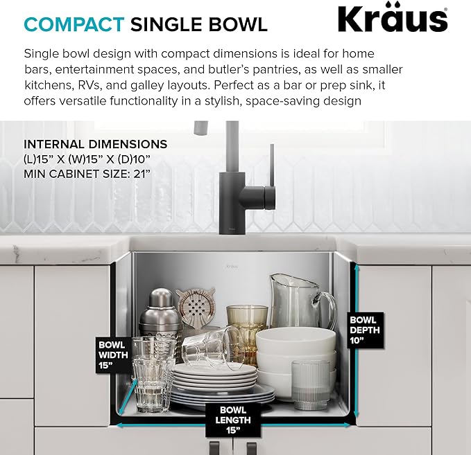 Kraus Kitchen Sink - Kraus Standart Pro 17-Inch Undermount Single Bowl, 16 Gauge Stainless Steel Kitchen Sinks, KHU101-17