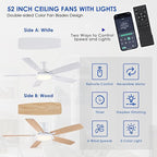 52In Flush Mount Ceiling Fans with Lights - White Low ProfileCeiling Fan with Remote/APP, Reversible, 3CCT Dimmable, Modern Fan Light for Indoor Living Room, Outdoor Covered Patios