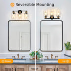 3-Light Bathroom Light Fixtures, Coastal Vanity Lights with Crystal Glass Shade, Black Bathroom Wall Lamp for Mirror Kitchen Hallway Bedroom