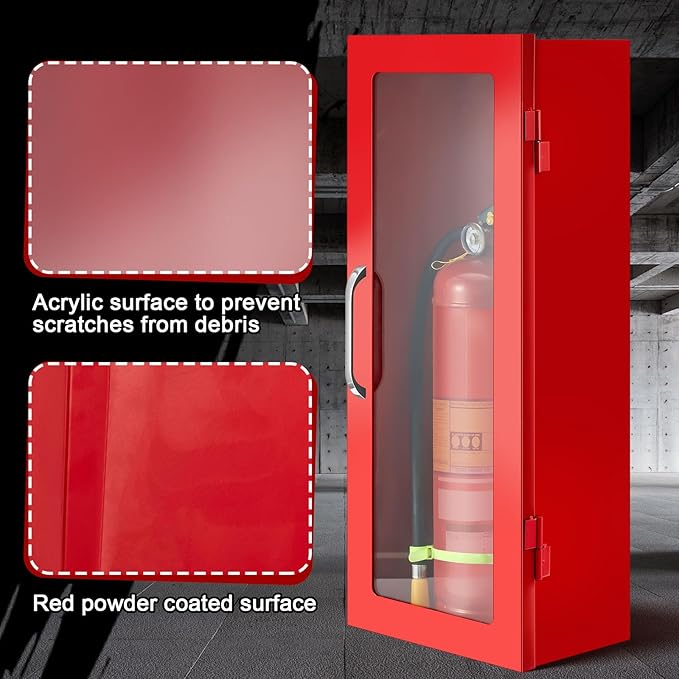 Zonon 2 Pcs Fire Extinguisher Cabinet Wall & Surface Mount 24-3/4 H x 10-1/4 W x 6-3/4 D Steel Fire Extinguisher Box Holder Case with Handle for Indoor Outdoor