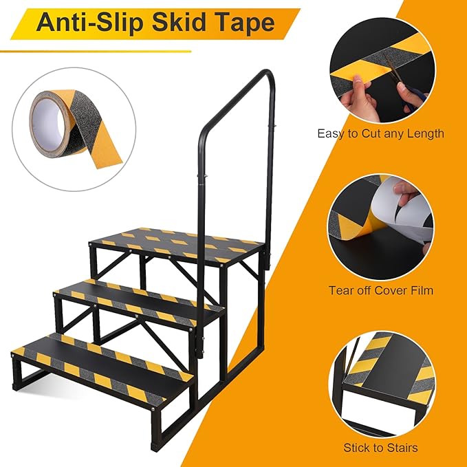 RV Steps with Handrail, Hot Tub Steps with Handrail, Portable Stairs Steps for 5th Wheel RV, Mobile Home Stairs Outdoor RV Step