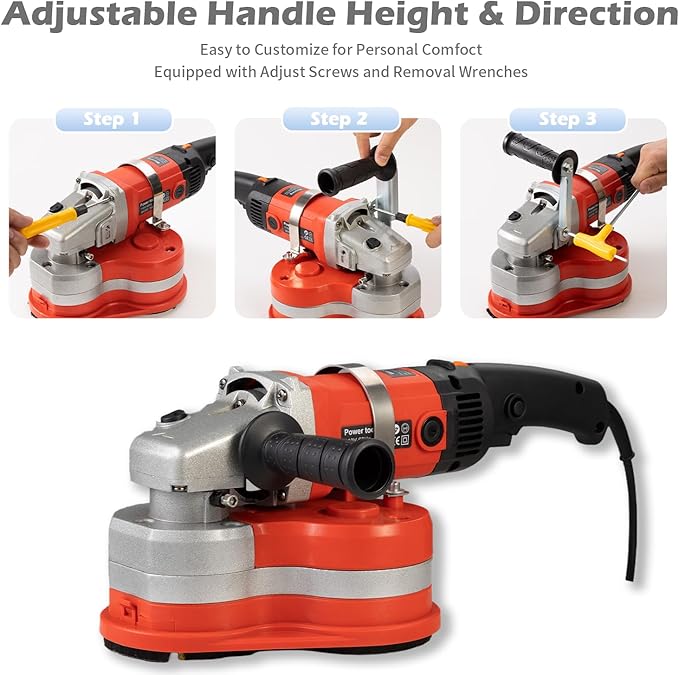 Electric Diamond Polisher Machine with Extendable Handle & Vacuum Port, 6-Speed Concrete Grinder for Dustless Floor and Wall Grinding, Epoxy, Paint, Stone, Cement, and Metal Surface Removal
