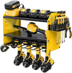3 layers power tool organizer Loads 150lbs with 4 Cordless Drill Holder and 8 Outlet Power Strip,it’s good choice for husband birthday gift,yellow