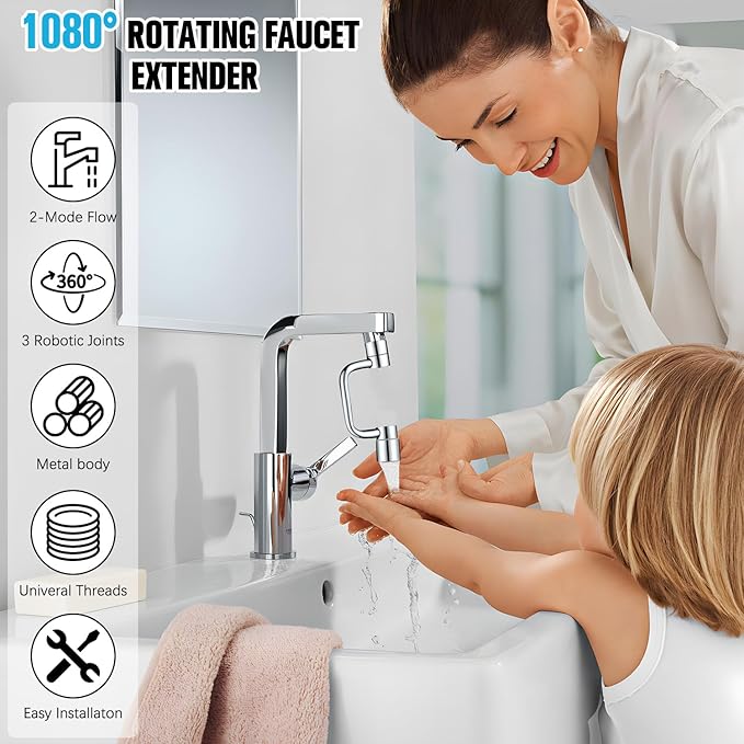 1080° Rotating Faucet Extender,Universal Sink Faucet 1440° Rotatable Faucet Aerator Extension,U Shaped Faucet Extender for Toddlers 2 Modes Adjustable,Rotatable Faucet Aerator For Kitchens & Bathrooms