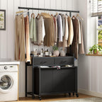 Laundry Sorter Hamper with Hanging Cloth Rack, Laundry Basket with 3 Section Pull-Out Rolling Bags, Laundry Sorter for Organization and Storage with 2 Drawers for Laundry Room (Vinatge Brown)