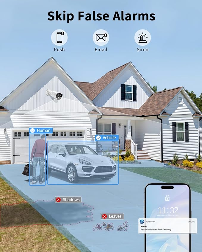 《130°Wide Angle & 2-Way Audio》Outdoor Security Camera System, White IP Wired Cameras, 4K Video Surveillance Systems, Surveillance DVR Kits