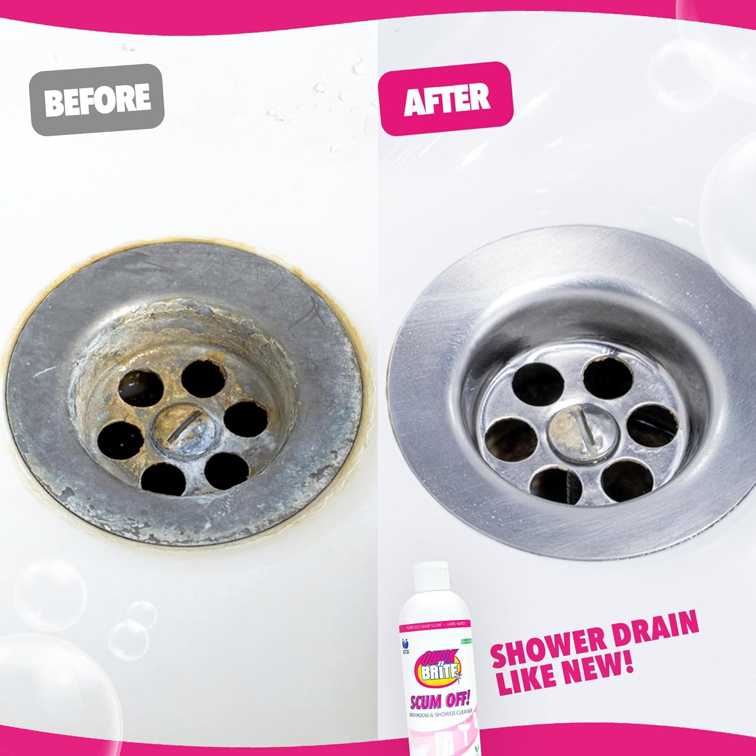 Quick N Brite Scum Off Shower Cleaner - No Scrub, No Harsh Chemical Daily Shower Cleaner, Multi-Surface All-Purpose Cleaner 16 Oz (Packaging May Vary)