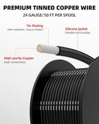 NAOEVO 24 Gauge Wire 300ft, 24 AWG Wire 6 Colors 50ft Each Spool, Flexible Silicone Tinned Copper Electrical Cable, Wiring kit for Breadboard/Automotive/DIY/Battery, 200℃