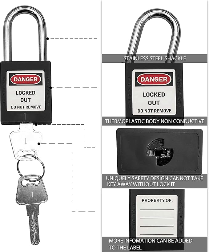 SAFBY Lockout Tagout Locks, Safety Padlock, Keyed Differently Loto Safety Padlocks for Lock Out Tag Out Kits Station (Black NO.1-10)