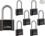 Long Shackle Combination Lock, Heavy Duty Outdoor Padlock Weatherproof, Resettable Combination Padlock of Metal for Gate, Shed, Storage Locker, Cable (Black, 7 Pack)