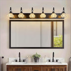 Modern Crystal Bathroom Vanity Light Black Vintage Bathroom Light Fixtures 6-Lights Glass Crystal Vanity Lights