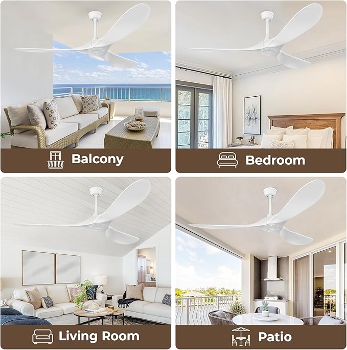 60 Inch Ceiling Fan Without Lights, White | Outdoor Ceiling Fan with Remote, 6-Speed Adjustable Reversible DC Motor for Patio & Living Room