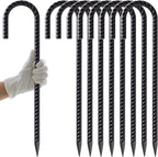 AAGUT 16 Inch 8 Pack Rebar Stakes 3/8" Heavy Duty J Hook Chain Link Fence Stakes with Chisel Point End Steel Ground Anchors for Tent and Outdoor Decorations, Black Coated