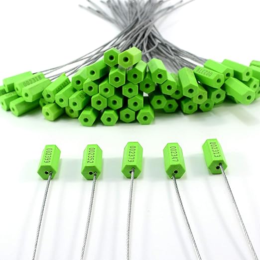 50 pcs Numbered Security Tags Tamper-Evident Steel Wire Cable Seals Pull-Tite Metal Security Seals for Truck, Trailer (Green)