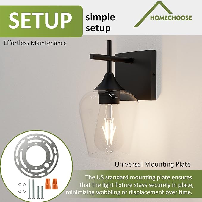 Vanity Bathroom Light, 1-Light Bathroom Light Fixtures Over Mirror, Black Vanity Lights for Bathroom with Clear Glass, Modern Wall Lamp for Cabinet Hallway, Bedroom