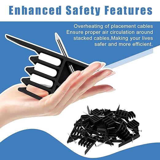 100Pcs Cable Stackers, Cable Staples Clips with Steel Nails, Electrical Wire stackers,Insulated Cord Staples Multi Cable Wire Clips for Suitable Most Cables