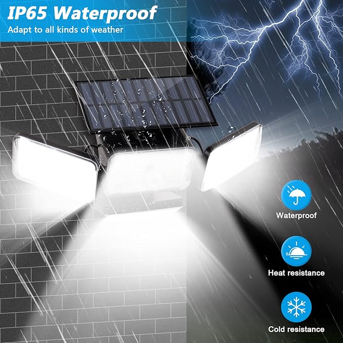 Mokot Solar Outdoor Lights, 288LED IP65 Waterproof Motion Sensor Outdoor Lights with Remote Control, 2800LM 4 Heads Solar Flood Wall Lights for Outside Yard - 6PACK Cool White