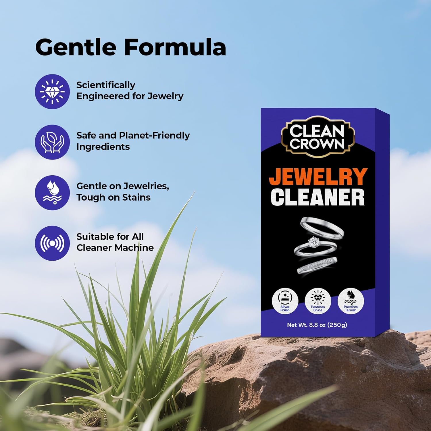 Silver Jewelry Cleaner (8.8 Oz), Silver Cleaner Jewelry Tarnish Remover, Sterling Silvers Polish Cleaners, Metal Polish for Chrome, Aluminium, Brass, Copper, Sterling Silvers and ‌Jewellery